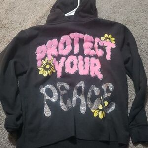 Black Hoodie with Pink and Yellow Graphic